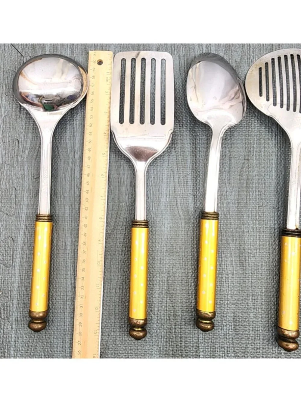 Vintage INOX Rostfrei 5 Piece Set Serving Utensils Stainless Gold Stars Handle